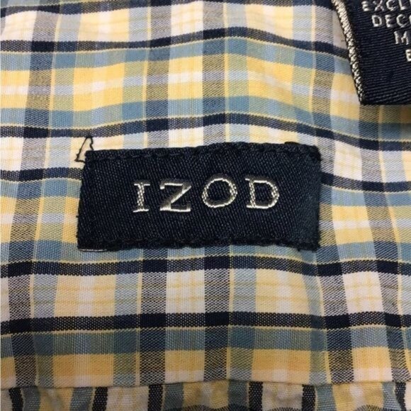 Izod Mens Large Yellow & Blue Plaid Long Sleeve Button-Up Shirt - Picture 8 of 10